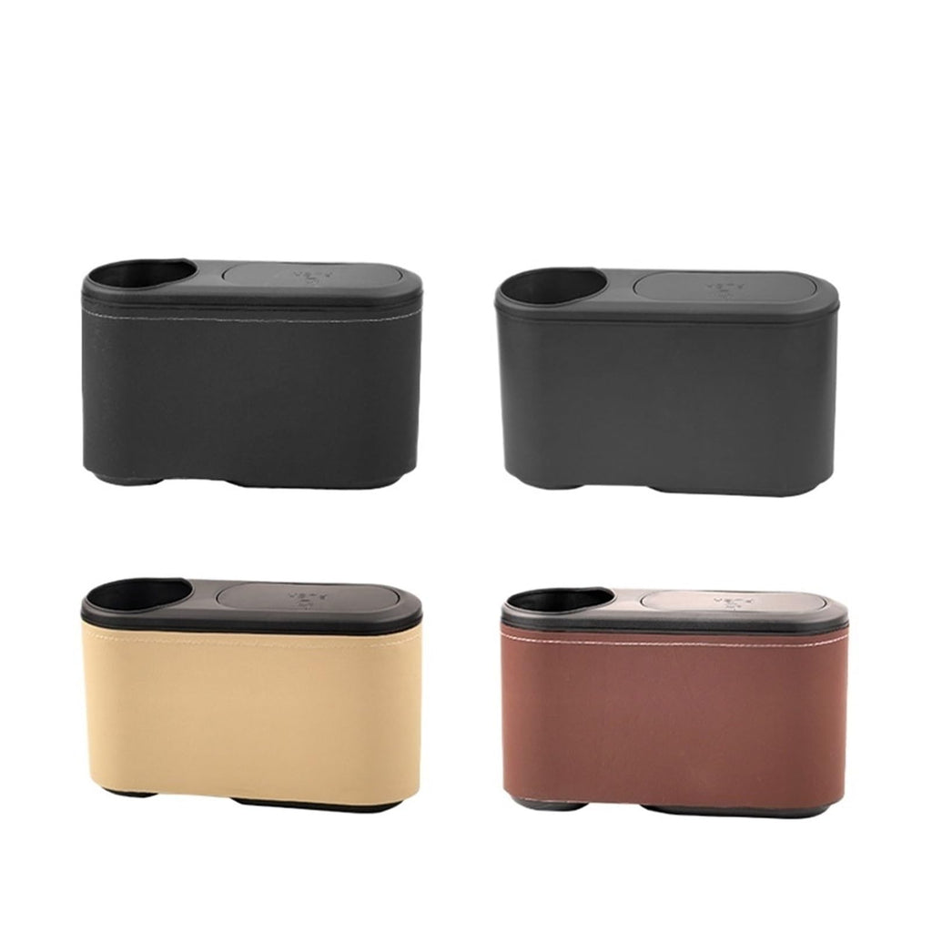 Leather Hanging Car Trash Bin with Drink Holder Rear Seat Organizer