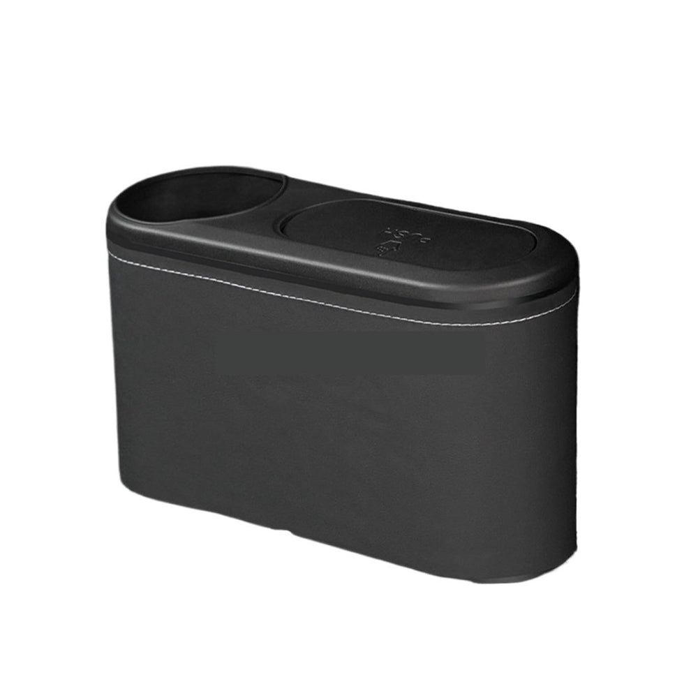 Leather Hanging Car Trash Bin with Drink Holder Rear Seat Organizer