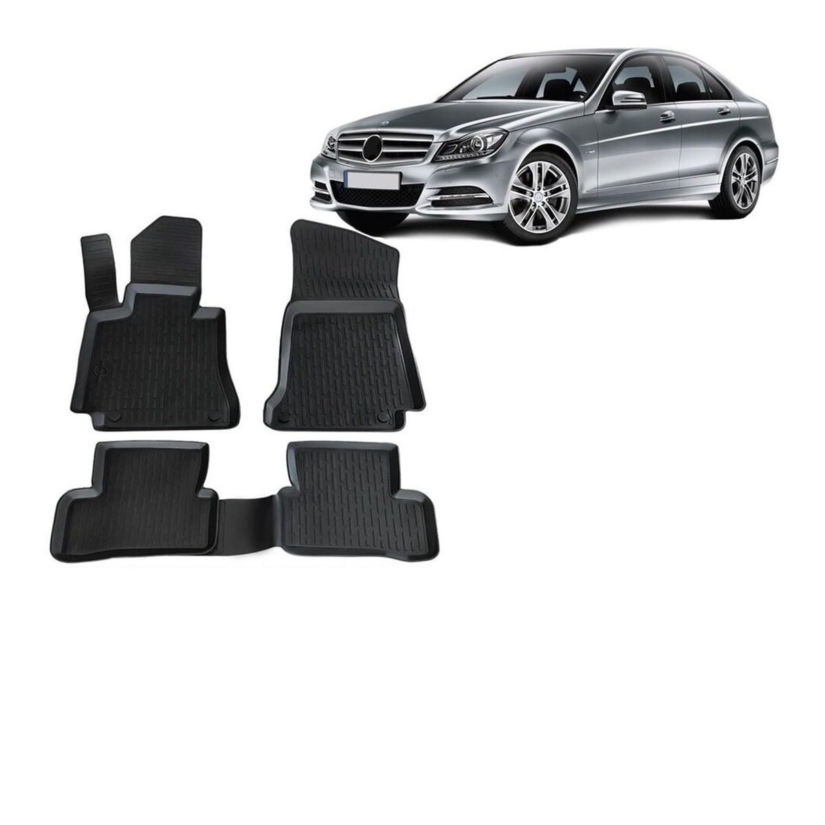 Mercedes C-Class W204 2007-2014 3D Rubber Floor Mats Non-Slip Interior Protector
