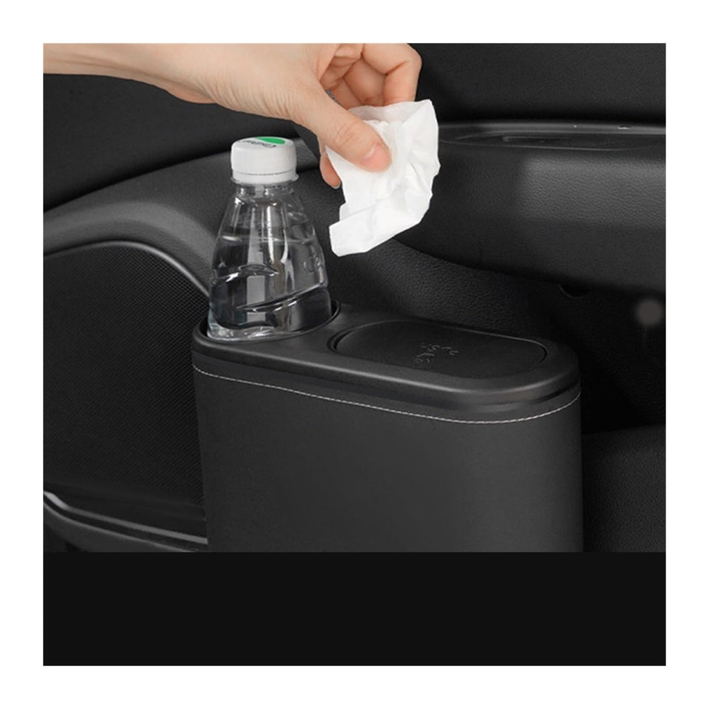 Leather Hanging Car Trash Bin with Drink Holder Rear Seat Organizer