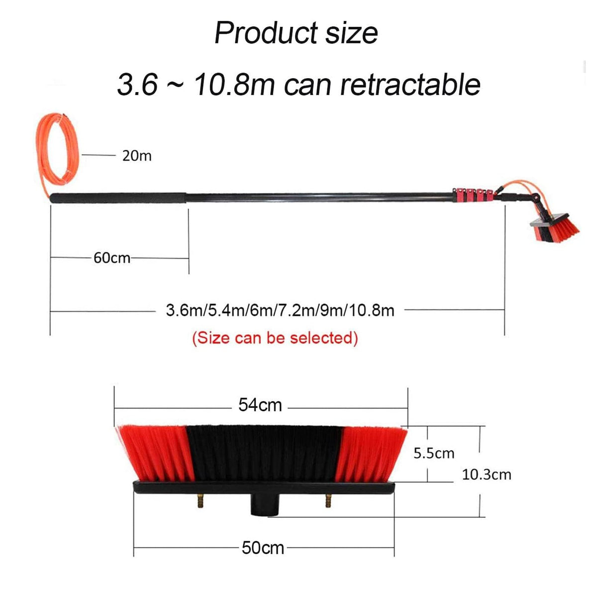 12FT Telescopic Window Cleaning Pole Water Fed Brush Kit