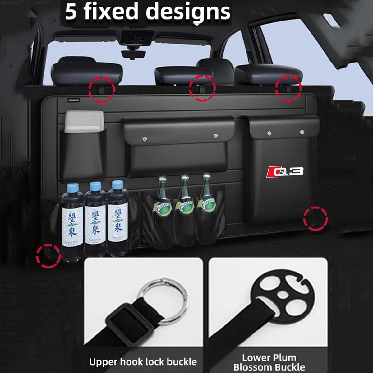 PU Leather Car Seat Back Organizer High Capacity Storage Bag