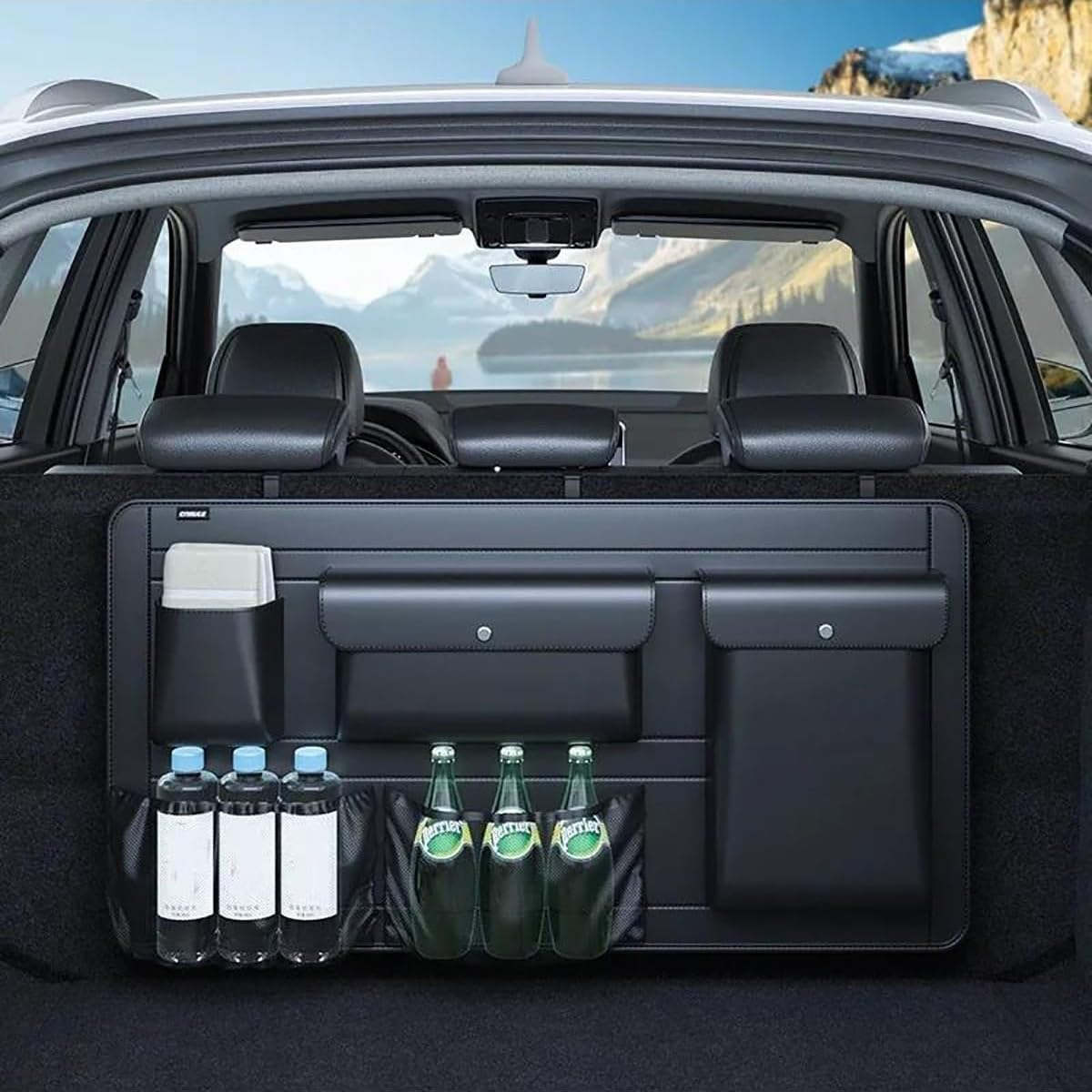 PU Leather Car Seat Back Organizer High Capacity Storage Bag