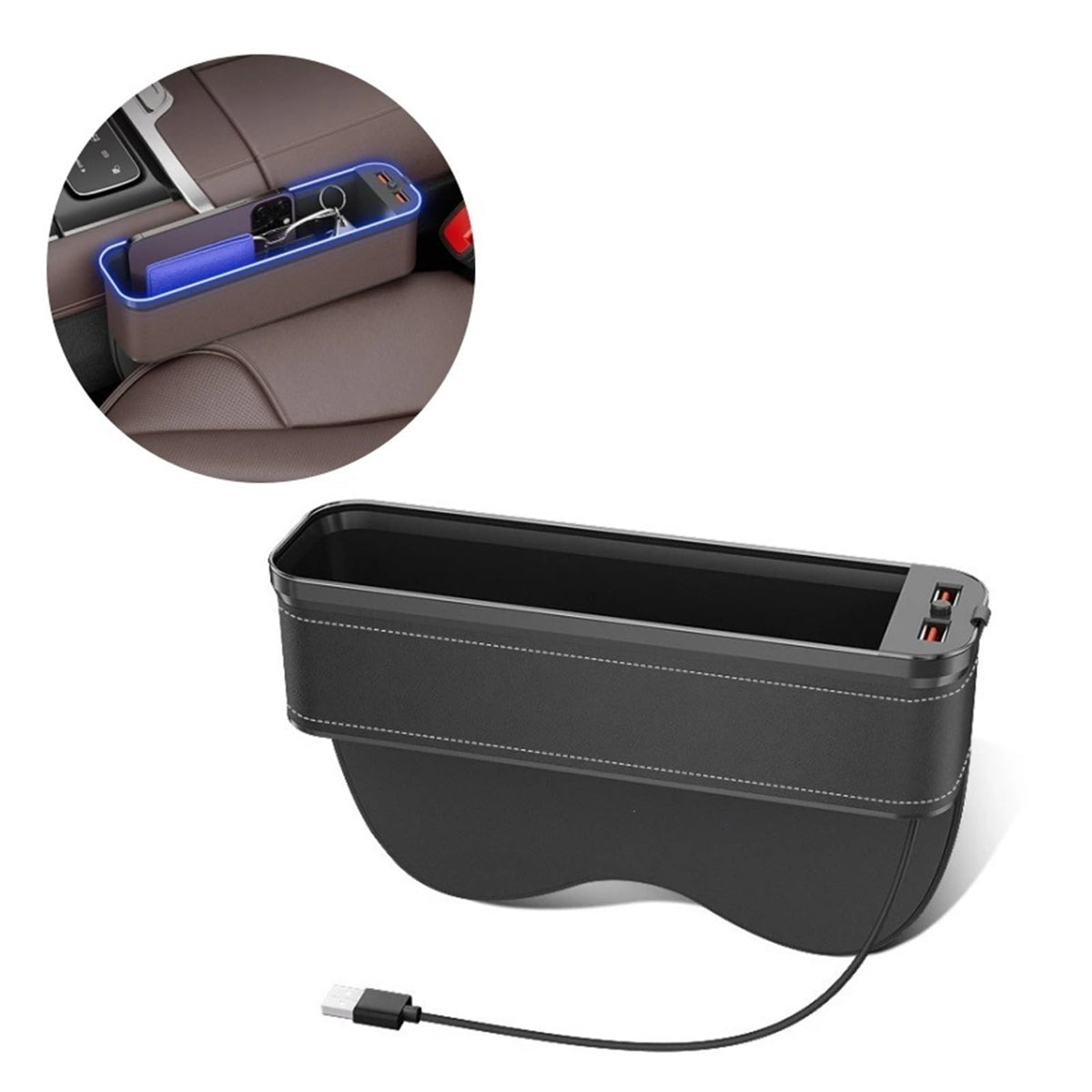 USB Charging Car Seat Gap Storage Box with Light Organizer