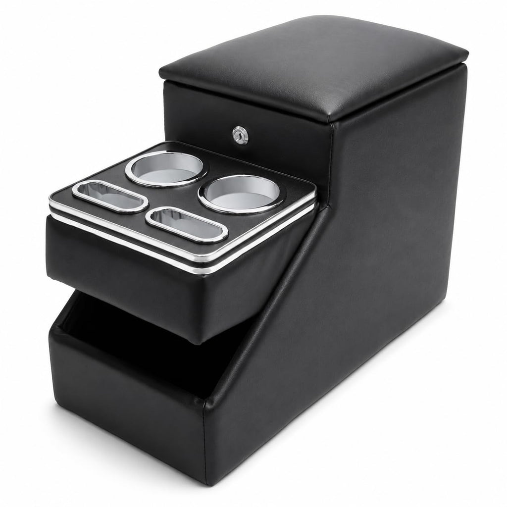 24L Center Console Organizer with Dual Cup Holders and Storage Armrest for SUVs Trucks Minivans