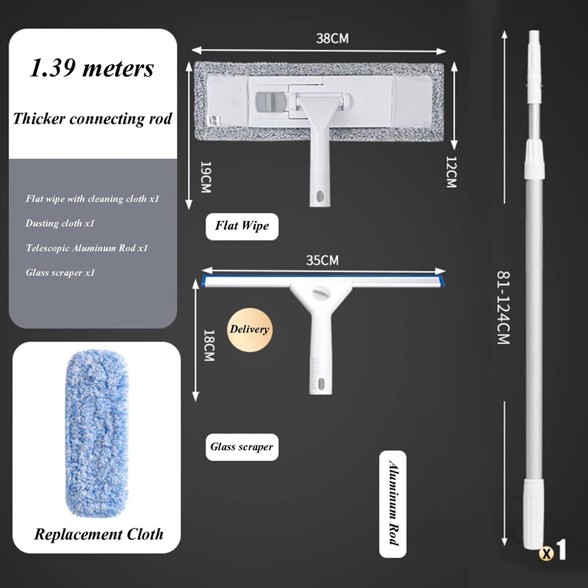 Telescopic Cleaning Brush Extension Pole for Windows Car and Glass