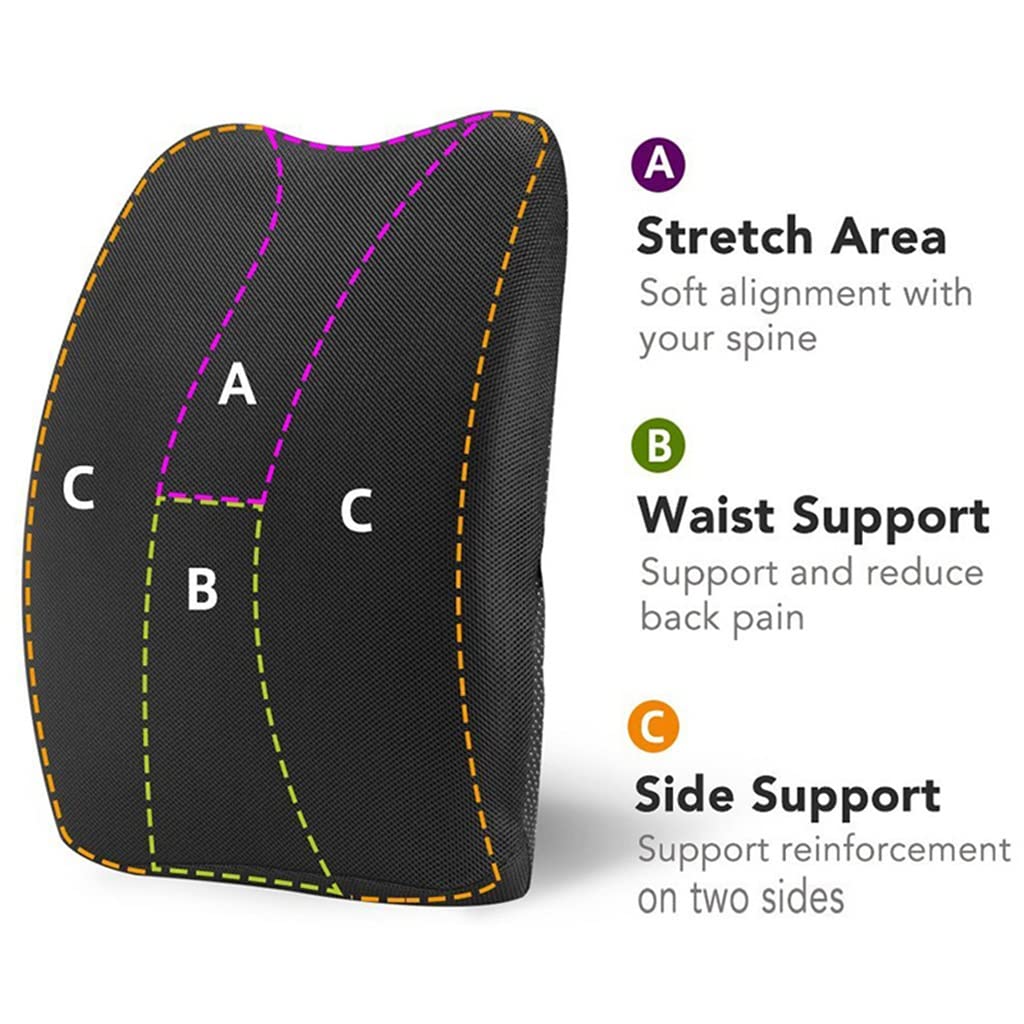 Lumbar Support Cushion Memory Foam Back Pillow for Car Seat Office Chair