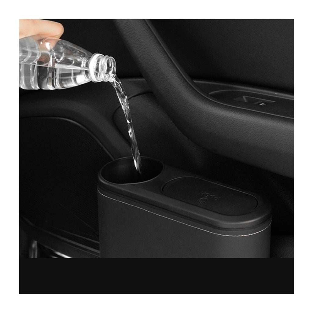 Leather Hanging Car Trash Bin with Drink Holder Rear Seat Organizer