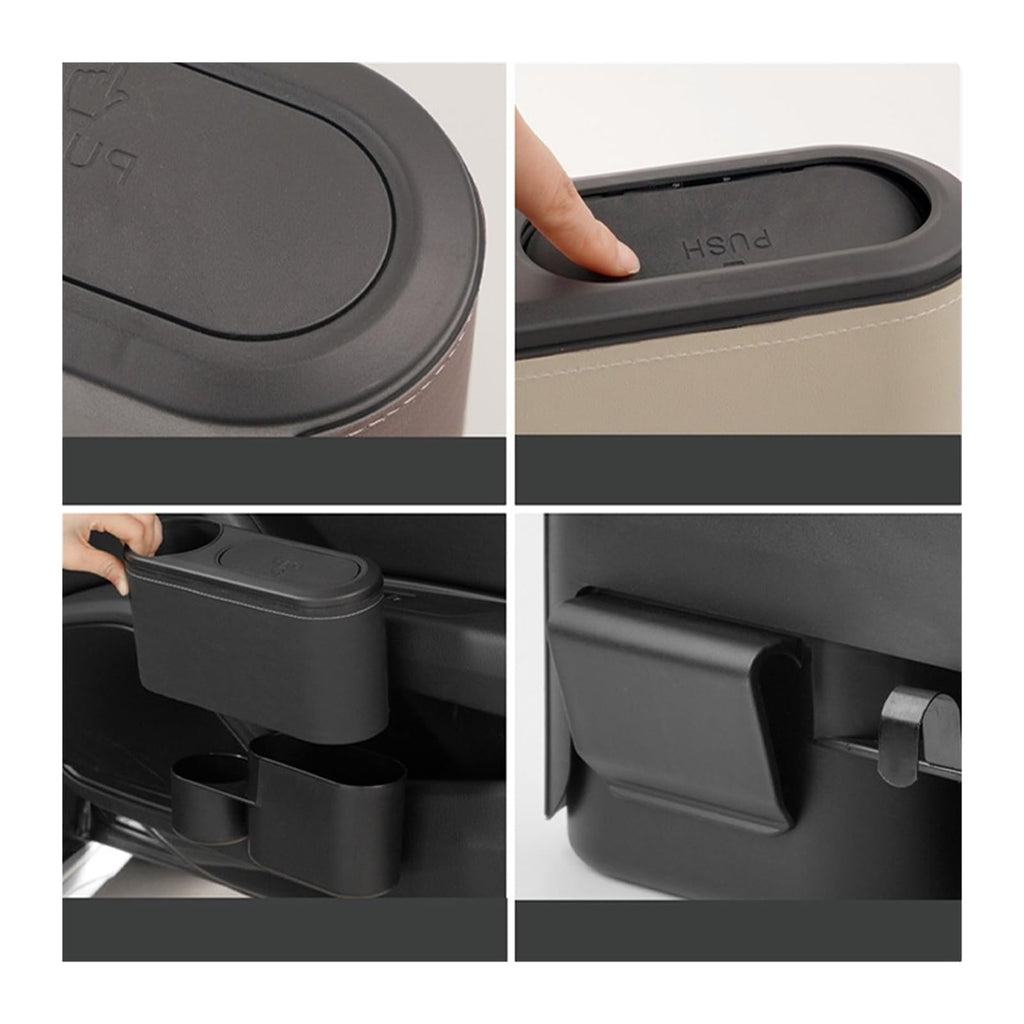 Leather Hanging Car Trash Bin with Drink Holder Rear Seat Organizer