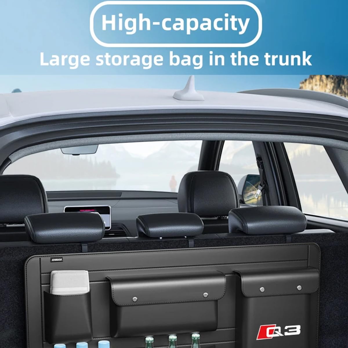 PU Leather Car Seat Back Organizer High Capacity Storage Bag