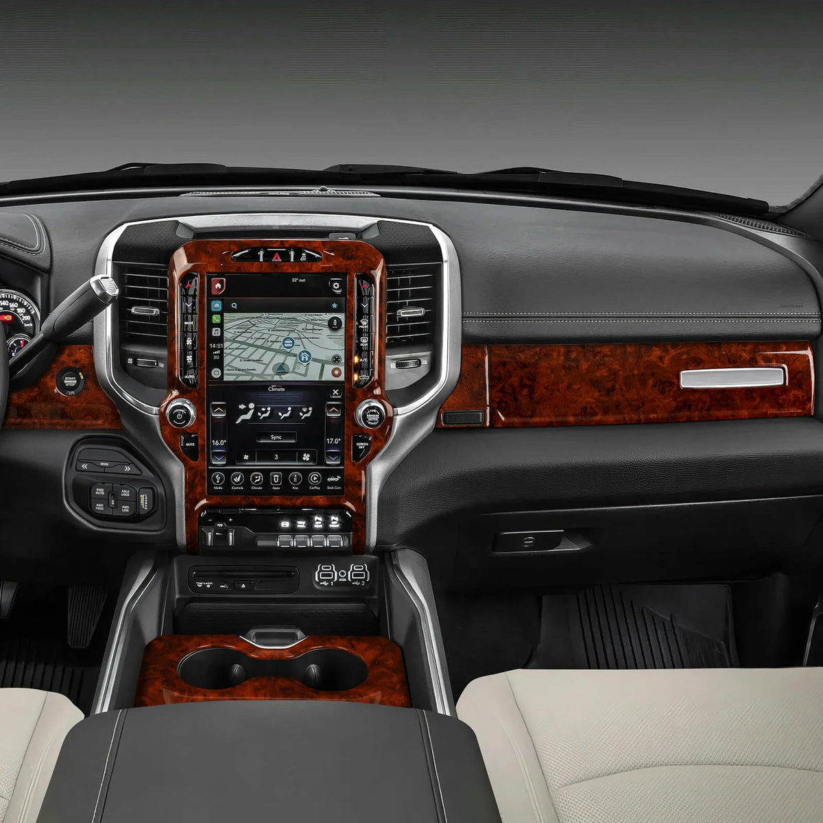 Dodge RAM 1500 2500 3500 2019-2026 Wood Grain Center Console Trim Cover