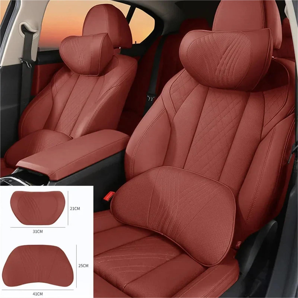 Leather Car Headrest Lumbar Support Pillow Cushion