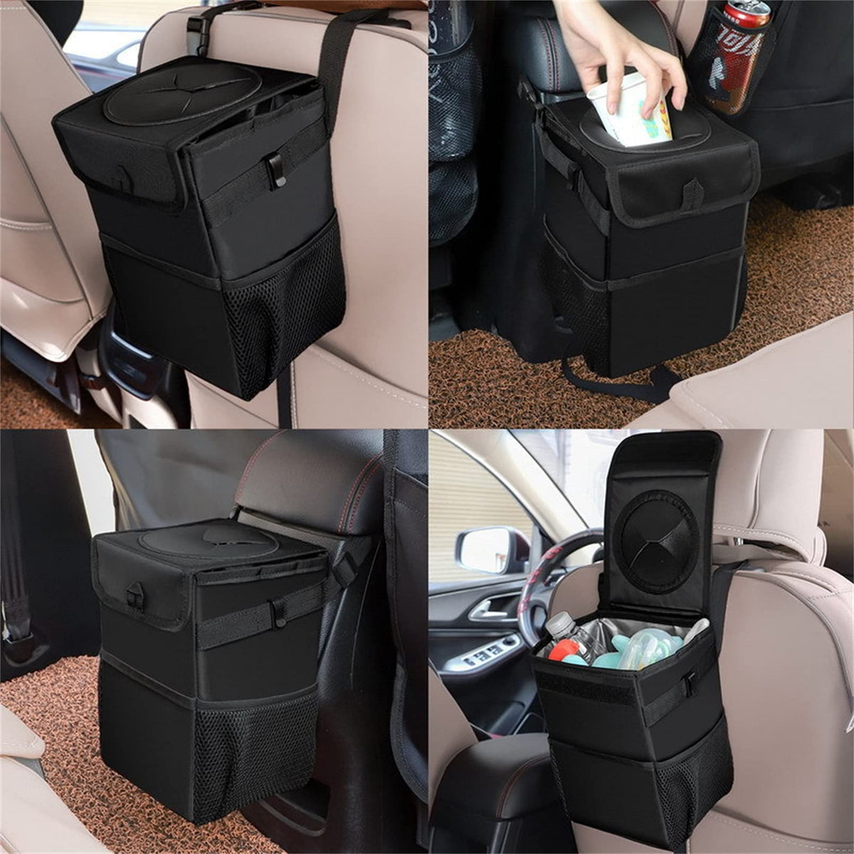 Leakproof Car Trash Bin Large Opening Storage Organizer