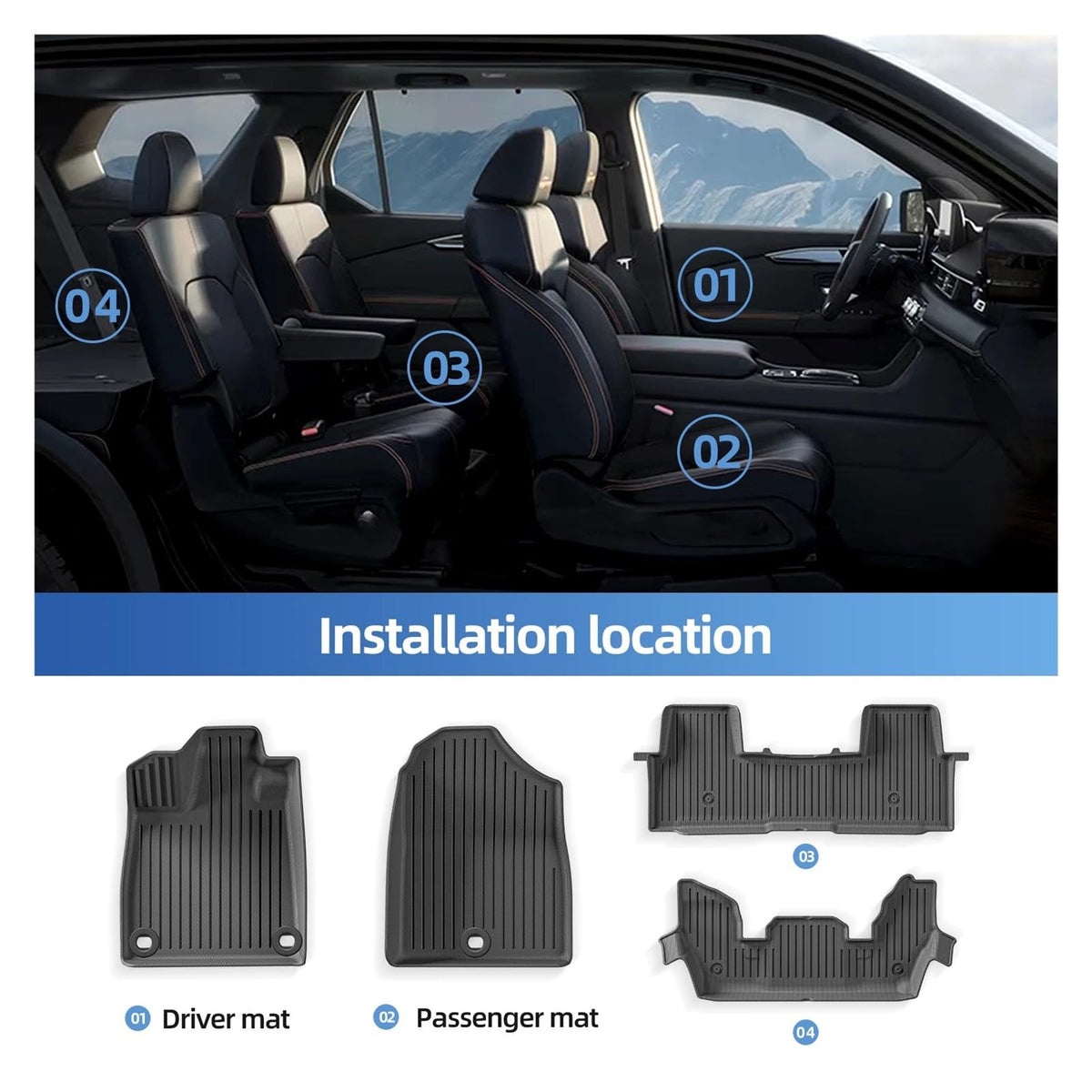 Pilot 2023-2024 TPE 3D Floor Mats Cargo Liner Black Left Hand Drive