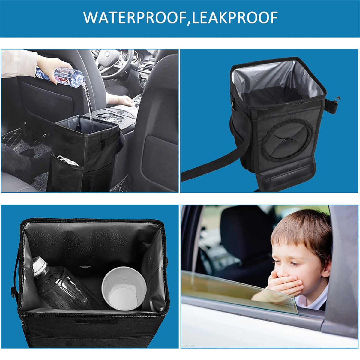 Leakproof Car Trash Bin Large Opening Storage Organizer