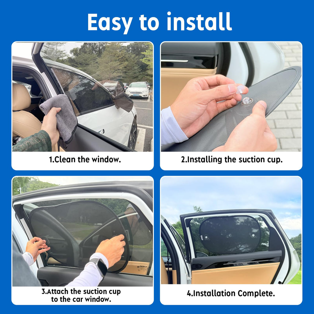 Car Window Shades 4 Pack UV Protection Sun Shade with Suction Cups