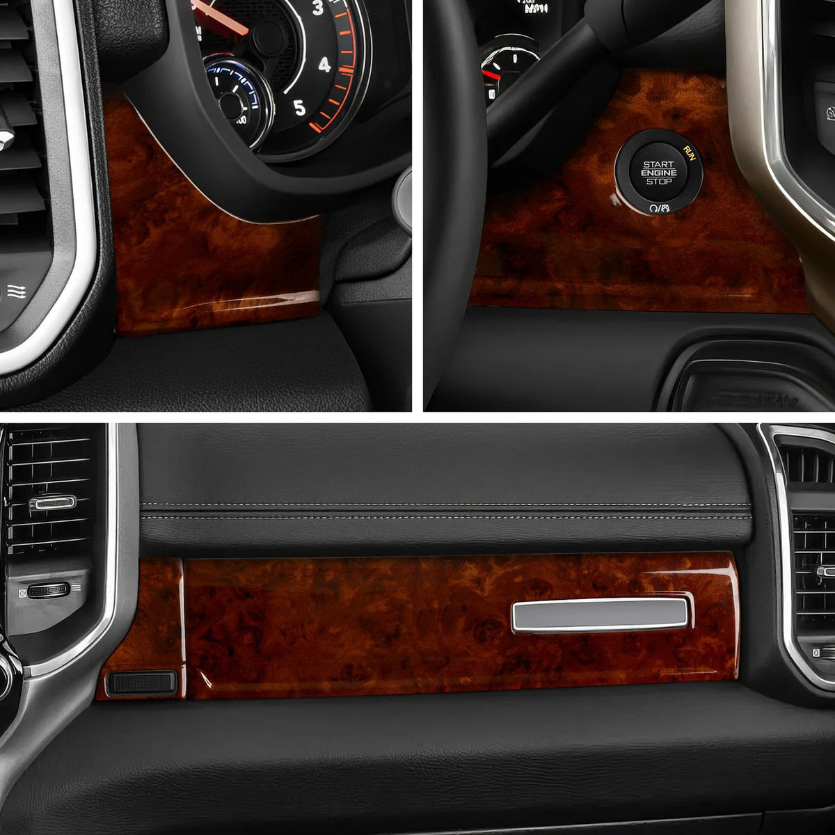 Dodge RAM 1500 2500 3500 2019-2026 Wood Grain Center Console Trim Cover