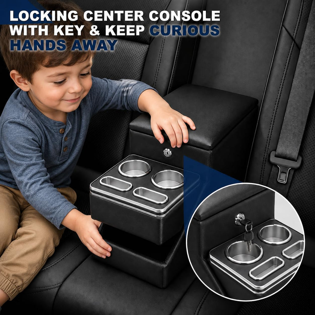 24L Center Console Organizer with Dual Cup Holders and Storage Armrest for SUVs Trucks Minivans