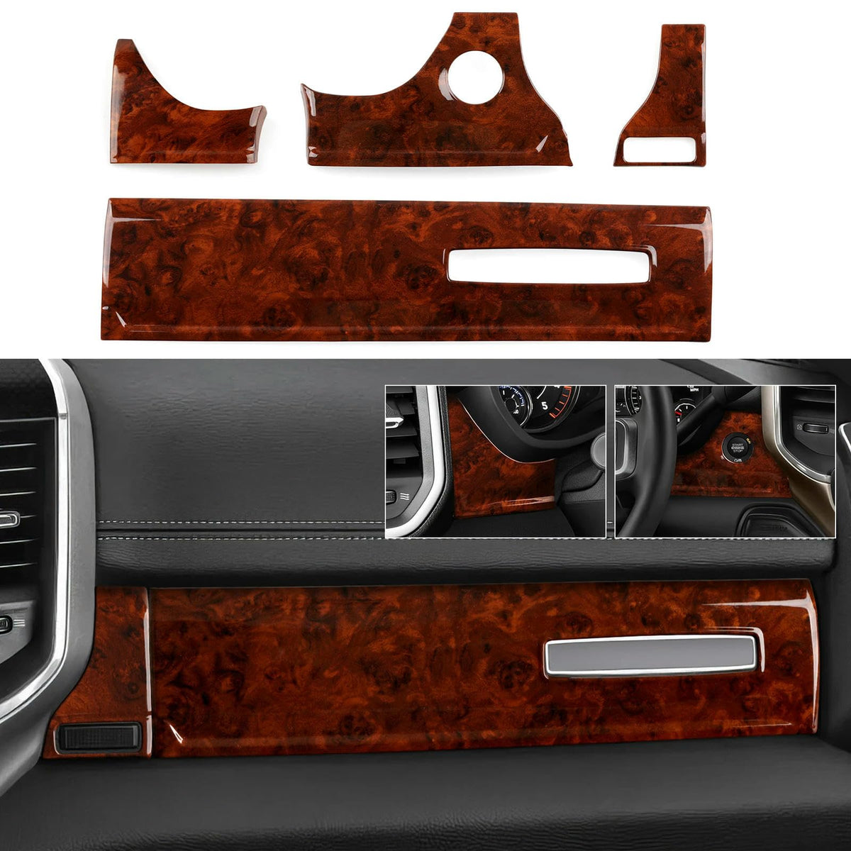 Dodge RAM 1500 2500 3500 2019-2026 Wood Grain Center Console Trim Cover