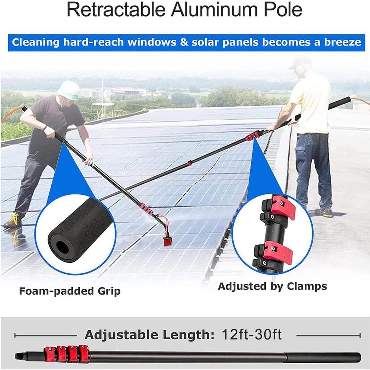 12FT Telescopic Window Cleaning Pole Water Fed Brush Kit