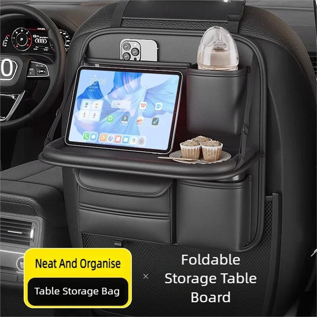 Foldable Car Seat Back Organizer Storage Rack Table Board