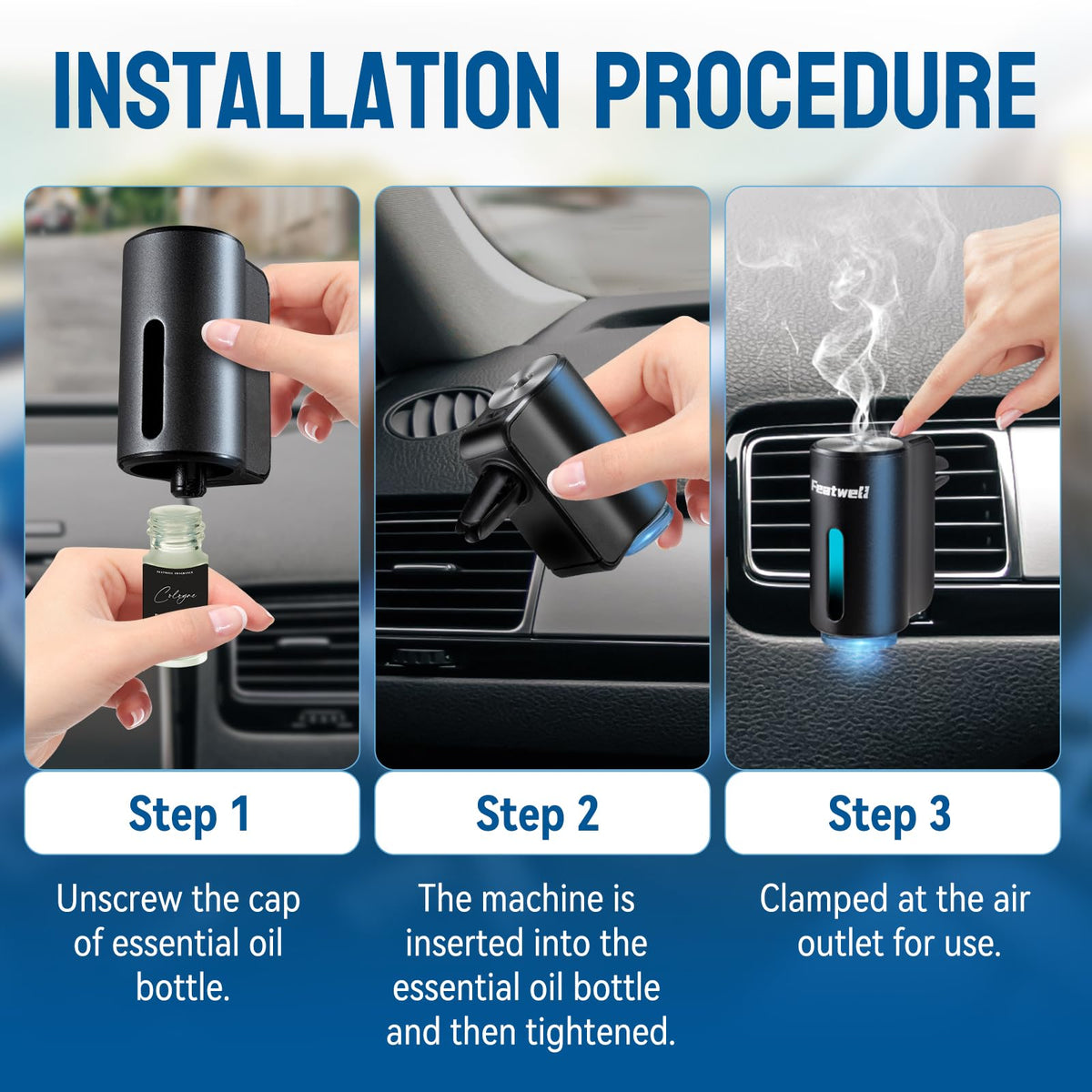 Featwell Intelligent Car Aroma Diffuser - Three Adjustable Modes, Rechargeable