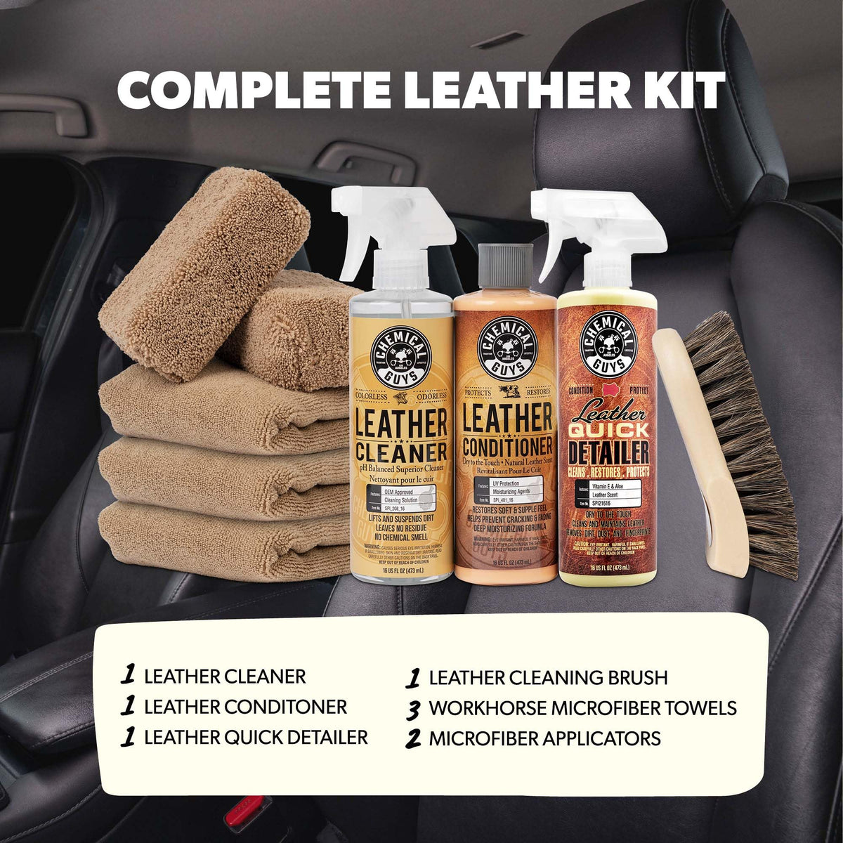 Leather Cleaner and Conditioner Kit for Car Interior 9-Piece Set