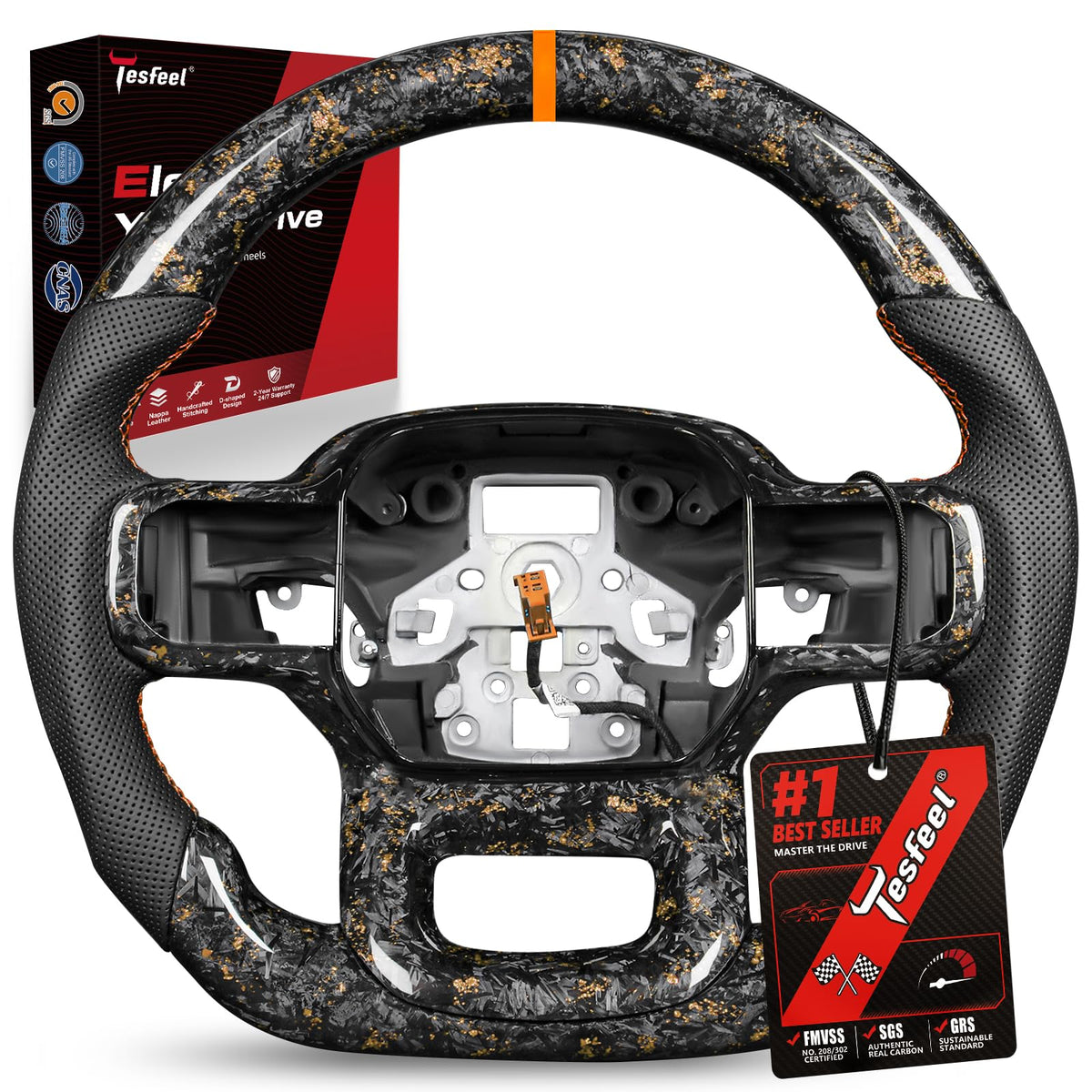 F150 Raptor Carbon Fiber Leather Steering Wheel Hand-Stitched Black