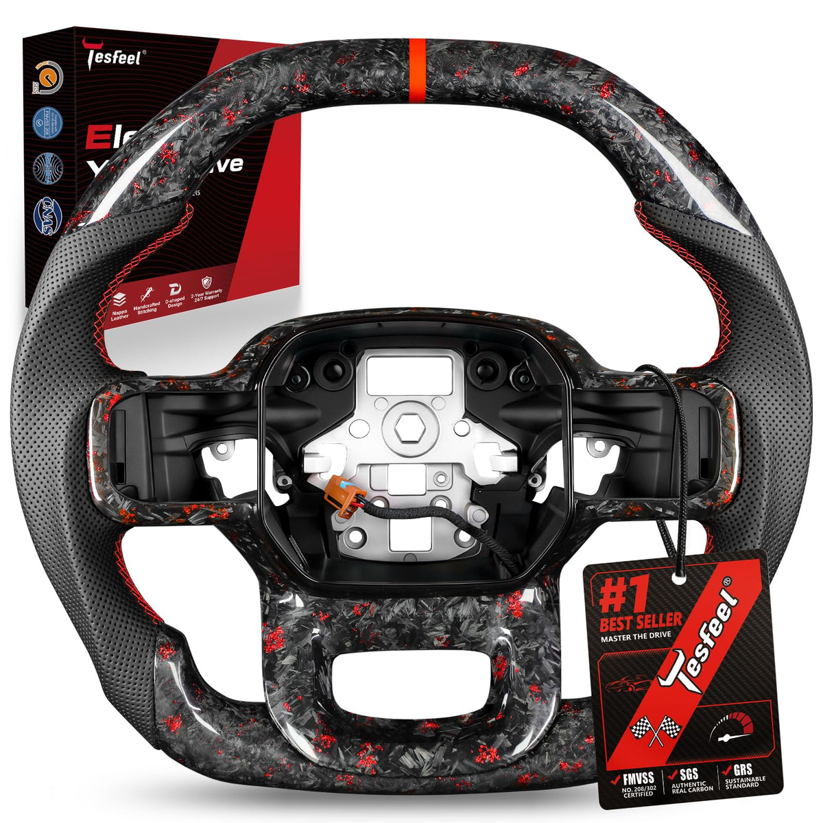 F150 Raptor Carbon Fiber Leather Steering Wheel Hand-Stitched Black