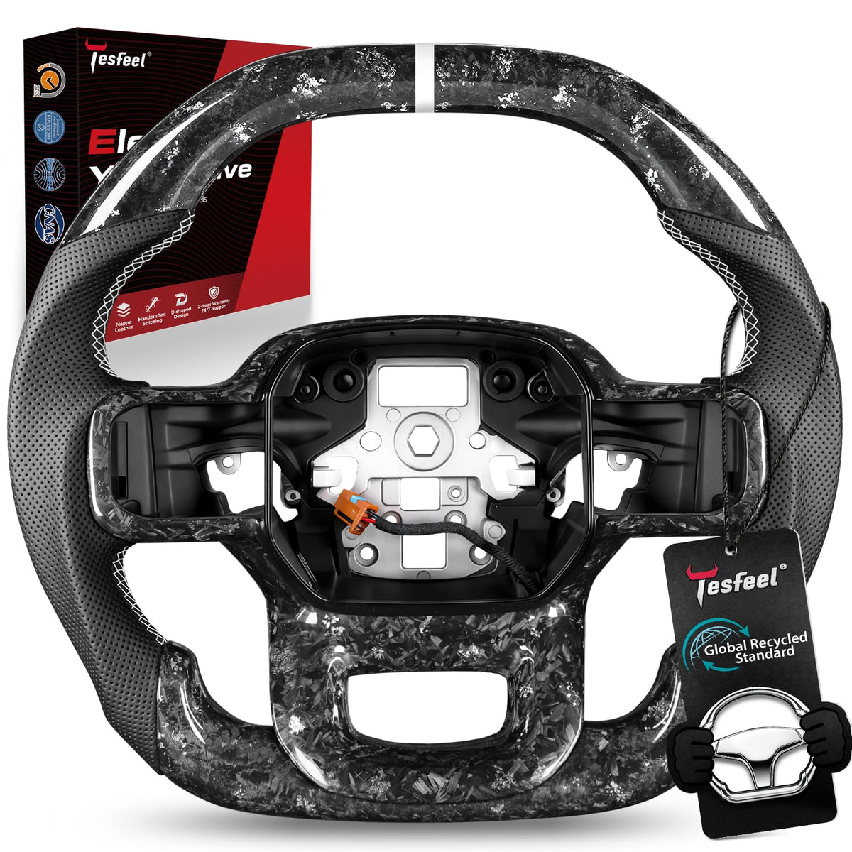 F150 Raptor Carbon Fiber Leather Steering Wheel Hand-Stitched Black