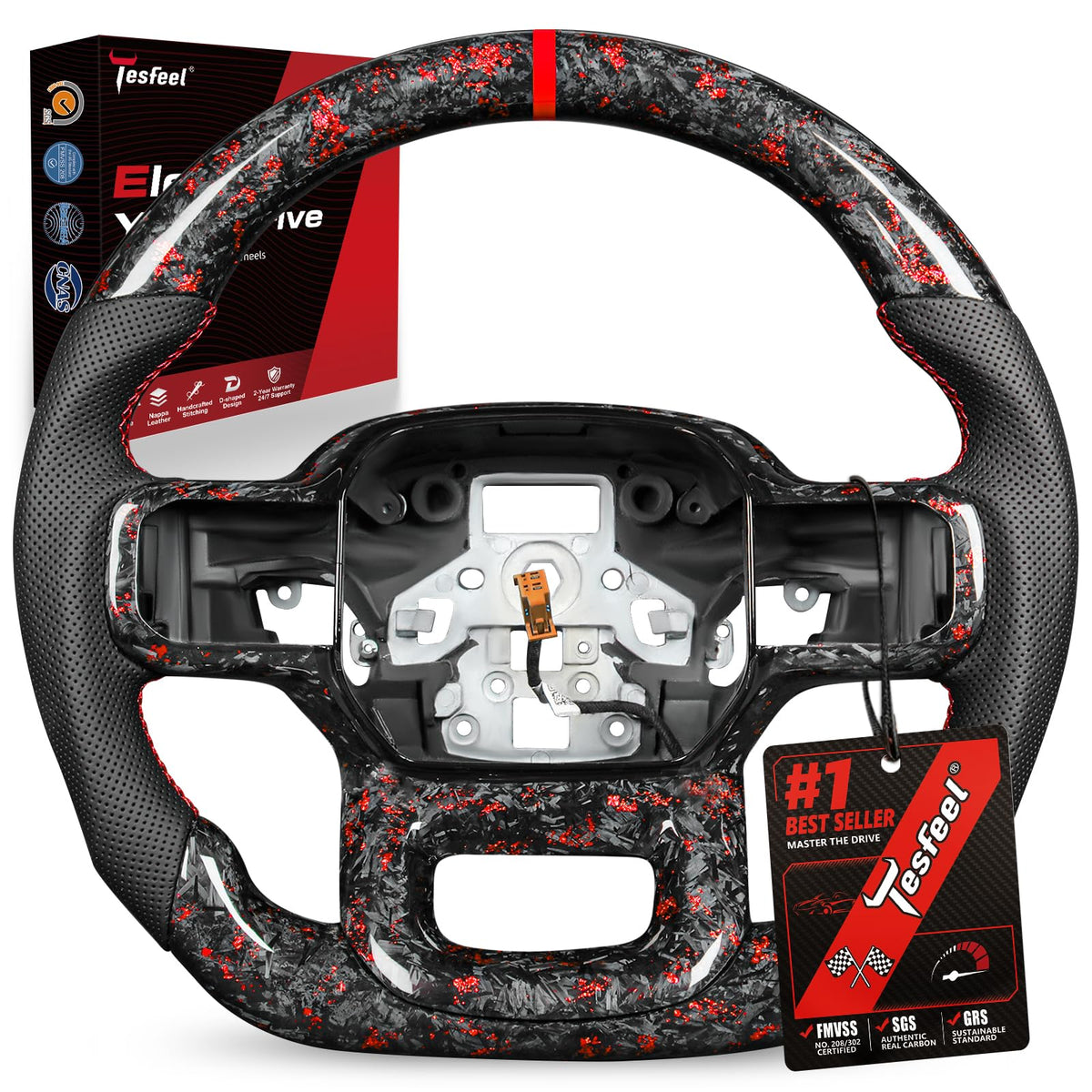 F150 Raptor Carbon Fiber Leather Steering Wheel Hand-Stitched Black