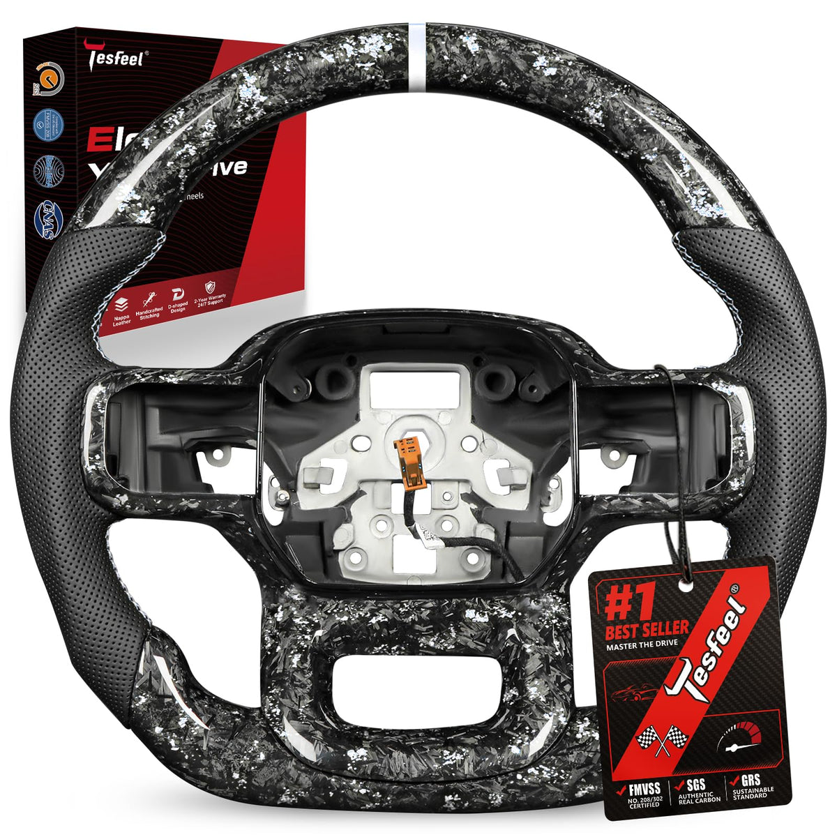 F150 Raptor Carbon Fiber Leather Steering Wheel Hand-Stitched Black