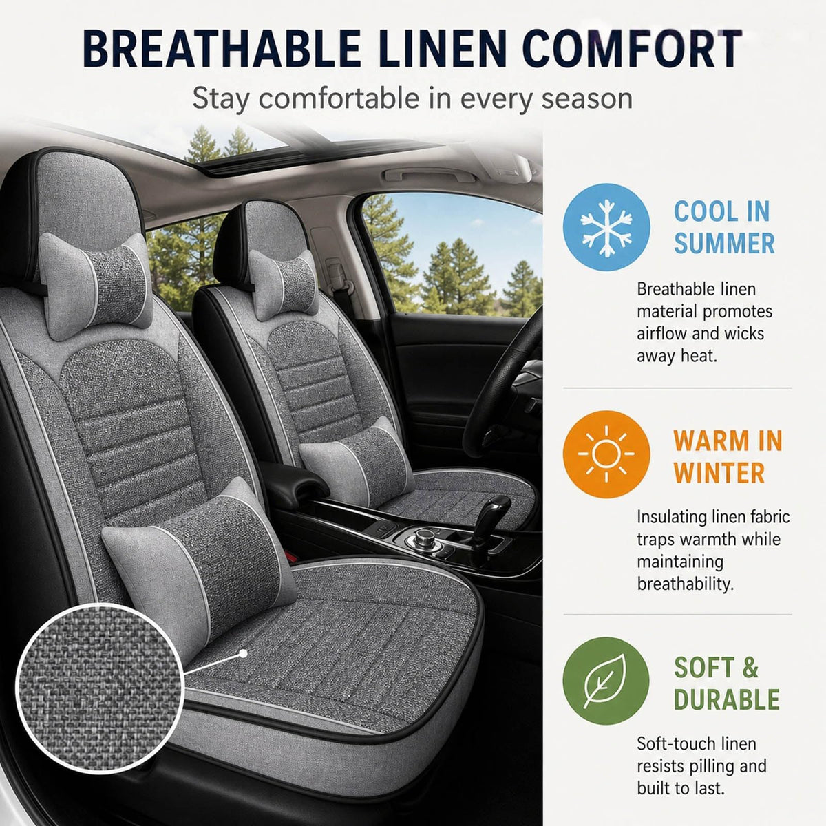 FYKLXI Linen Car Seat Covers for Tesla Model Y 2021-2026
