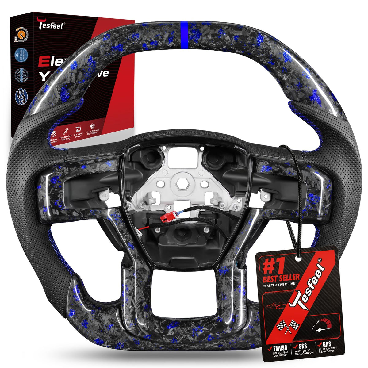 F150 Raptor Carbon Fiber Leather Steering Wheel Hand-Stitched Black