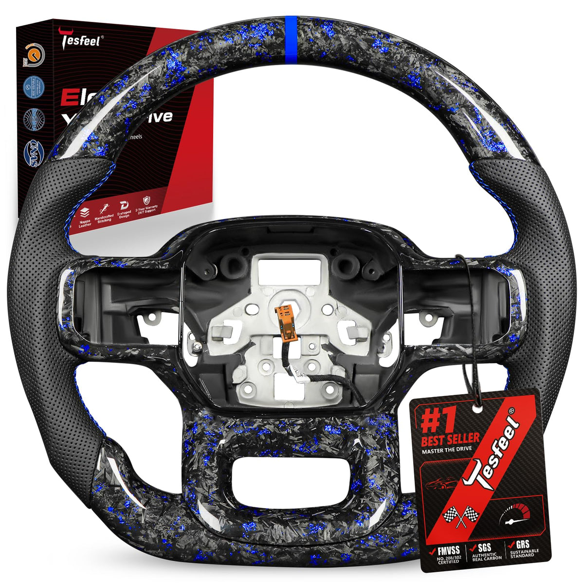 F150 Raptor Carbon Fiber Leather Steering Wheel Hand-Stitched Black