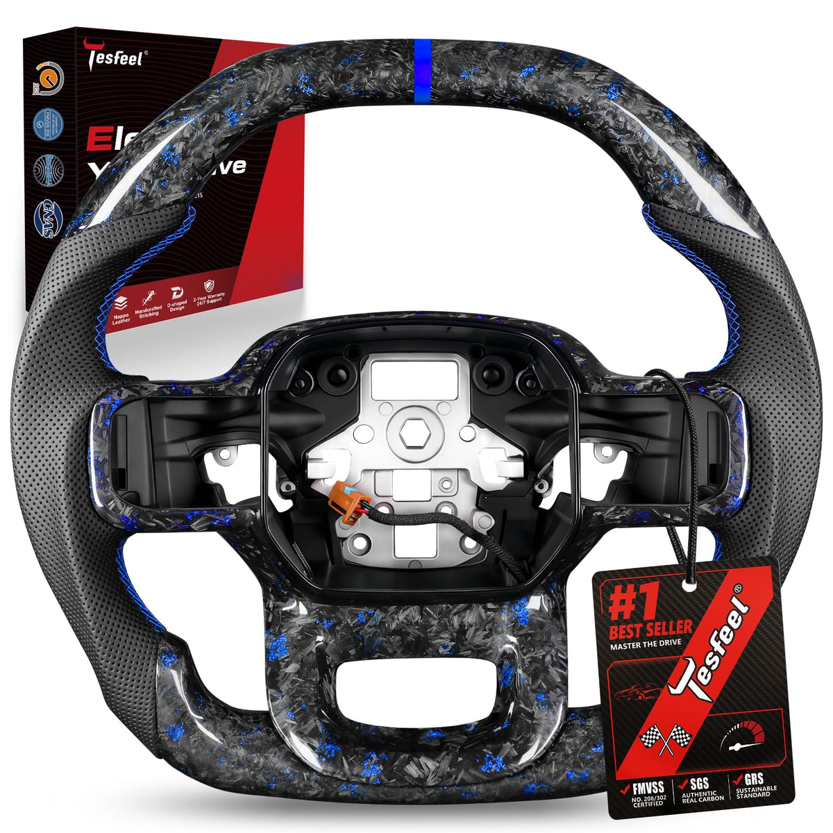 F150 Raptor Carbon Fiber Leather Steering Wheel Hand-Stitched Black