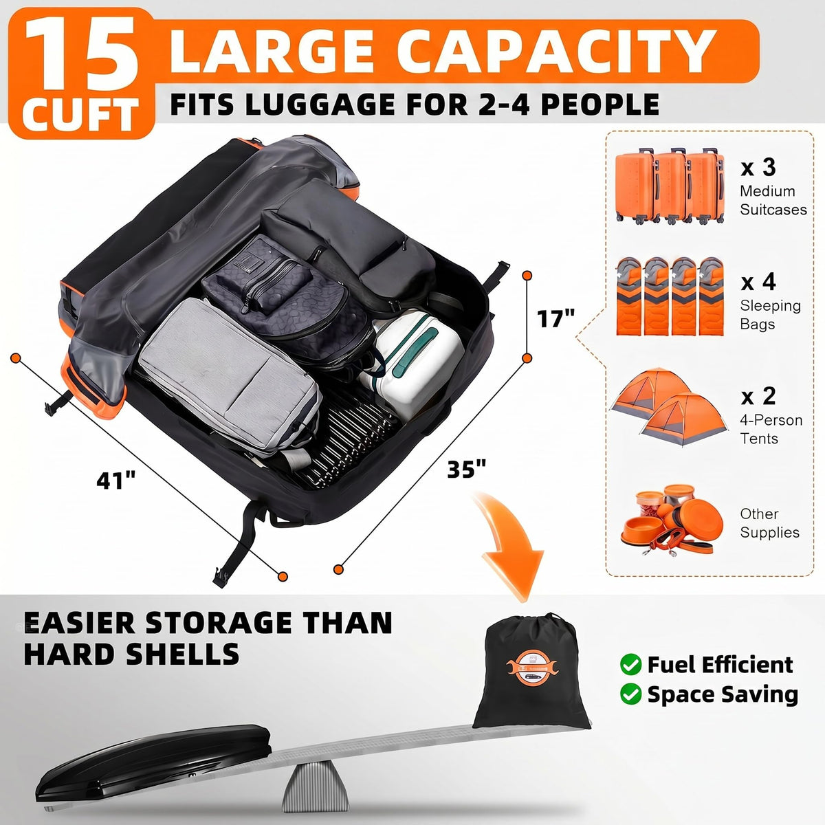 Sailnovo Aerodynamic Rooftop Cargo Carrier Bag, Cubic Feet Waterproof