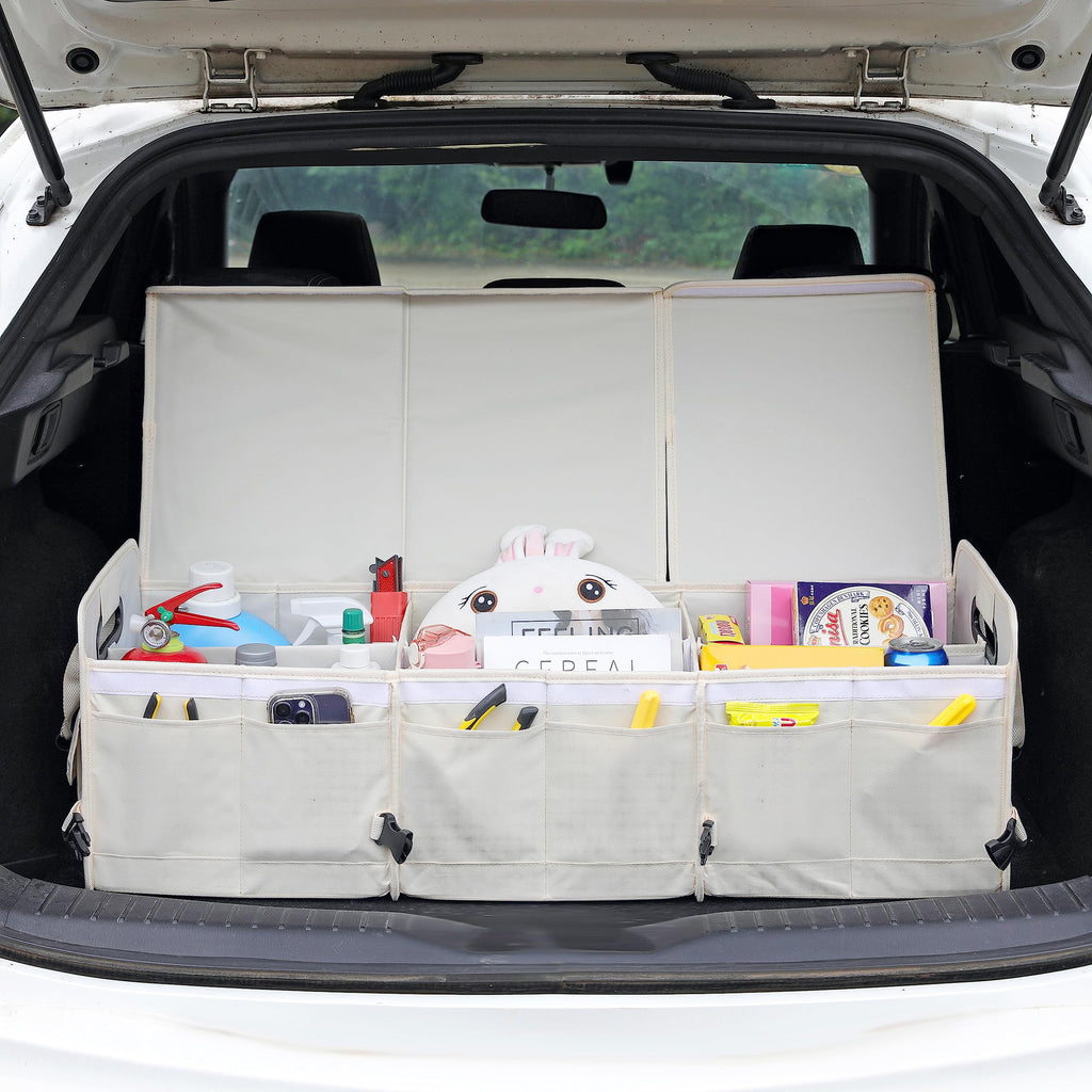 AOKJOY Car Trunk Organizer with Lid and Car Trash Can Beige
