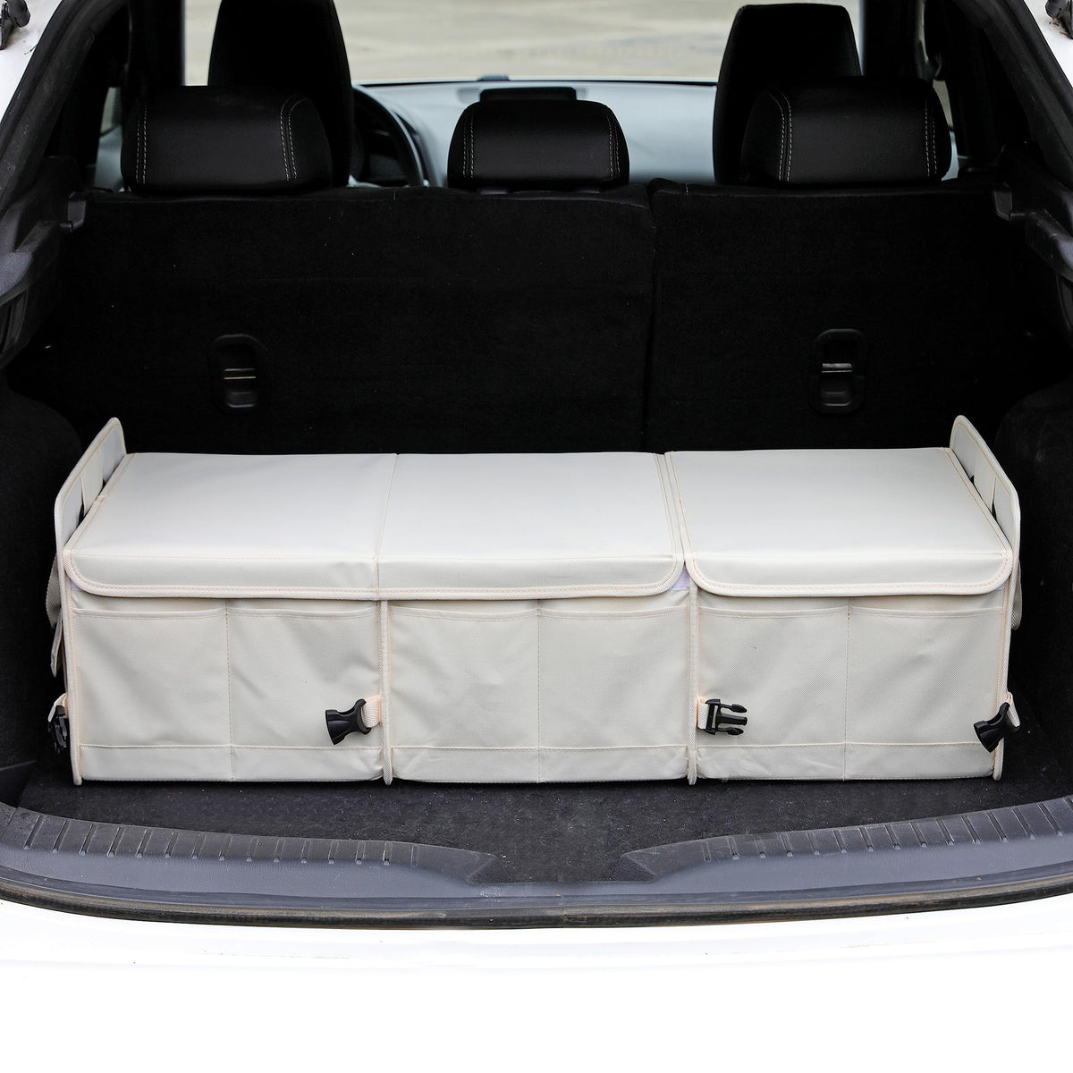 AOKJOY Car Trunk Organizer with Lid and Car Trash Can Beige
