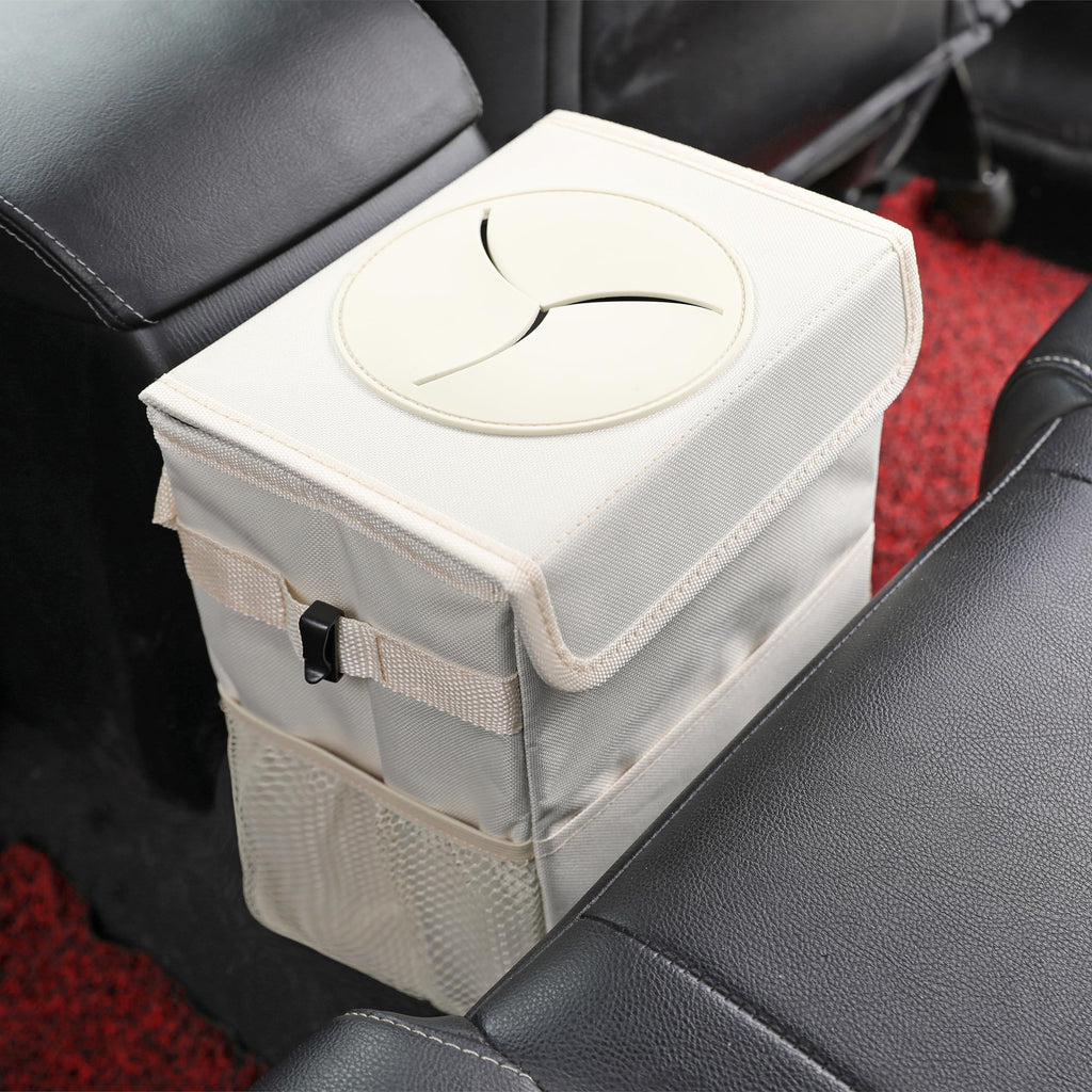 AOKJOY Car Trunk Organizer with Lid and Car Trash Can Beige